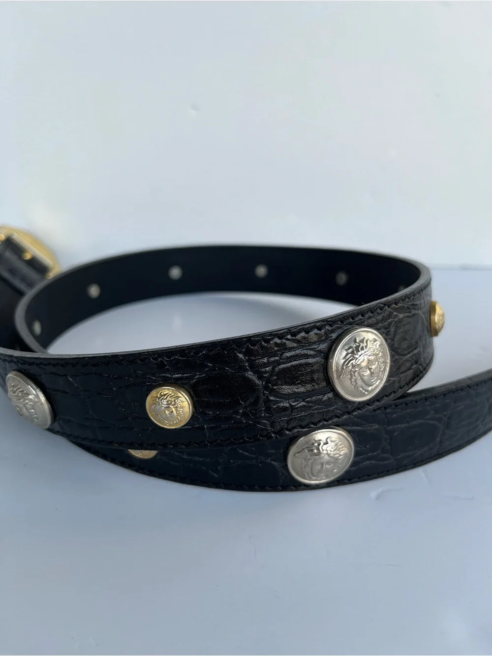 Gianni Versace Vintage Leather Belt- Size 36-Black
